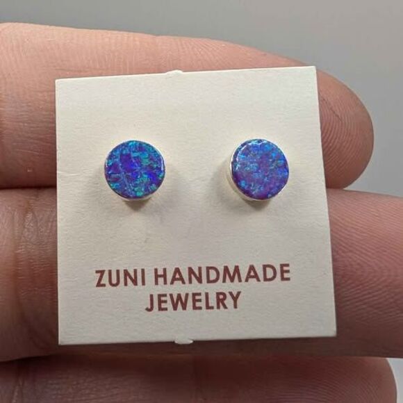 Opal Zuni Dorothy Weha Sterling Silver Stud Earrings - Picture 1 of 3